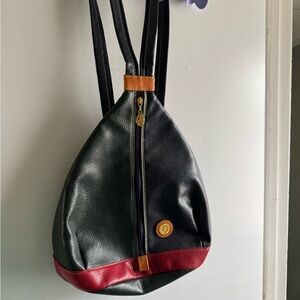 La Tour Eiffel Paris Vintage Convertible Sling Bag Backpack Blue Red Tan Leather